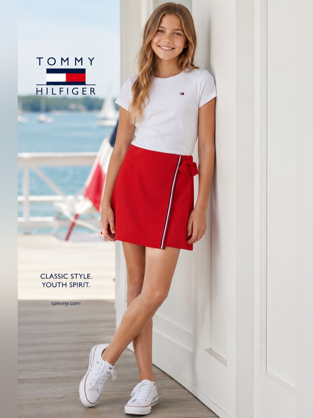 Like New ~ Youth Girl’s 8-10 Tommy Hilfiger Red Mini Wrap Skort with Side Tie
